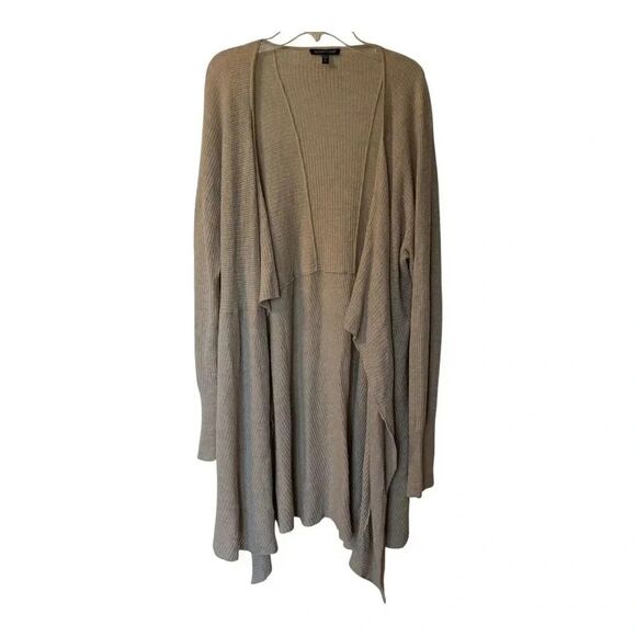 Eileen Fisher 100% Italian Wool Tan Open Front  Long Cardigan Size XL - Picture 1 of 12
